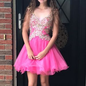 Pink Bejweled Homecoming Dress